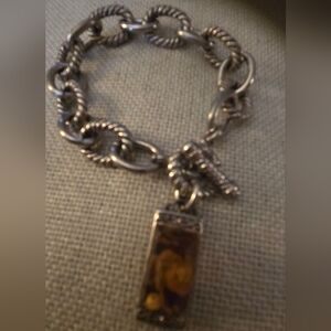 Elegant Silver Bracelet with Amber Charm